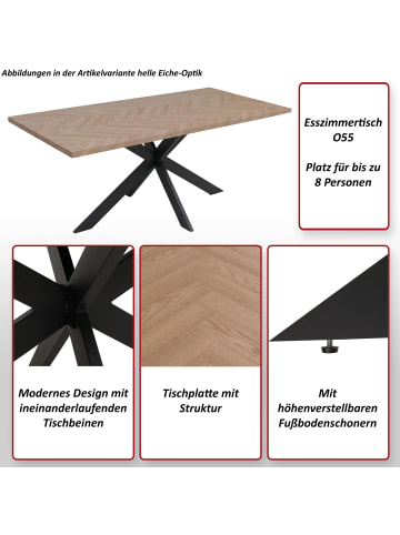MCW Esszimmertisch O55 Industrial MDF Metall 180cm, Walnuss-Optik