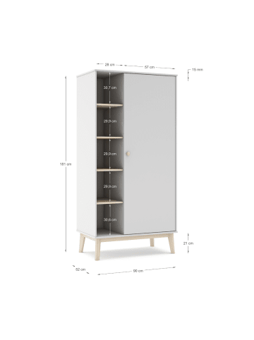 CALICOSY Kleiderschrank SIMON in Weiß - (W) 90  x (H) 181  x (L) 52  cm