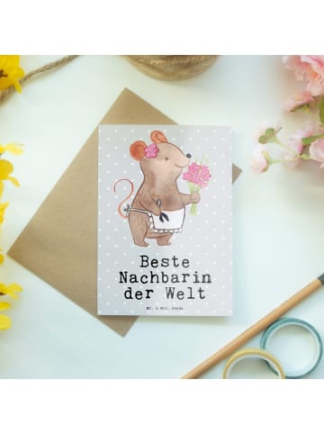 Mr. & Mrs. Panda Grußkarte Maus Beste Nachbarin der Welt mit Spruch in Grau Pastell