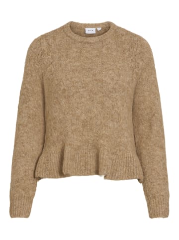 Vila L/S Flounce Knit Pullover in Dark Natural Melange
