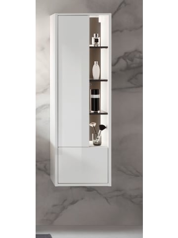 Furn.Design Badmöbel-Set 3-teilig weiß Hochglanz, grau, Badezimmerschränke mit Beleuchtung