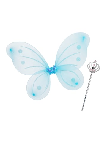 relaxdays 2x Feenflügel/Zauberstab in Blau/Silber