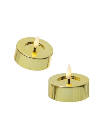 MARELIDA 2x LED Maxi Teelichter flackernd D: 6,5cm in gold glänzend