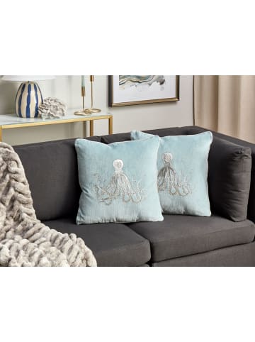 Beliani 2er-Set Dekokissen LAMINARIA in Blau/Silber