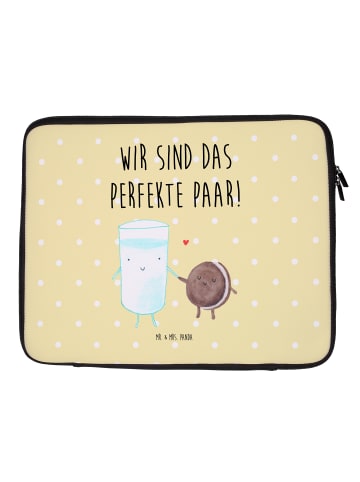 Mr. & Mrs. Panda Laptop Tasche Milch Keks mit Spruch in Gelb Pastell