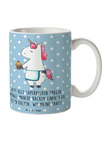 Mr. & Mrs. Panda Kaffeebecher Super Tante mit Spruch in Blau Pastell