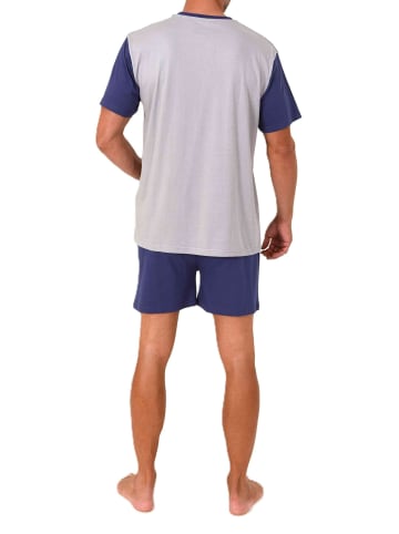NORMANN Schlafanzug kurzarm Shorty Frontprint in grau