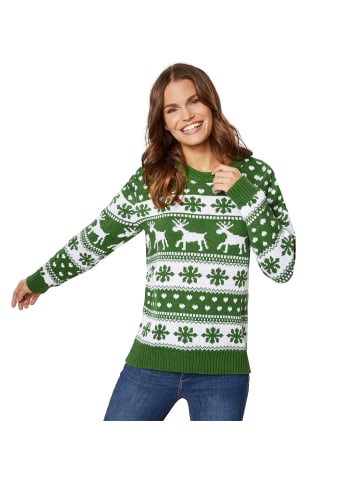 tectake Winterlicher Strickpullover in grüner und weißer Farbe, grün
