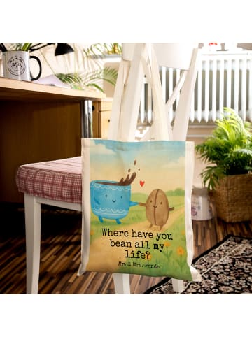 Mr. & Mrs. Panda Shopping Tasche Kaffee Bohne Design mit Spruch in Weiß