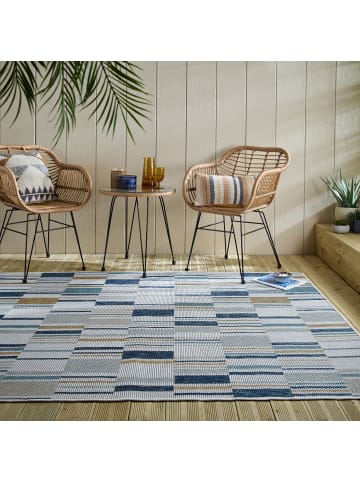 KADIMA DESIGN Outdoor Teppich Geometrische Muster, Terrasse schmutzabweisend in Blau-Gelb