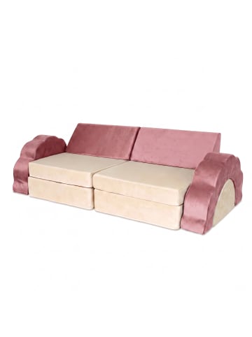 relaxdays 10tlg. Kinder-Spielsofa Set "Samt" in Pink/ Beige - (B)150 x (H)47 x (T)65 cm