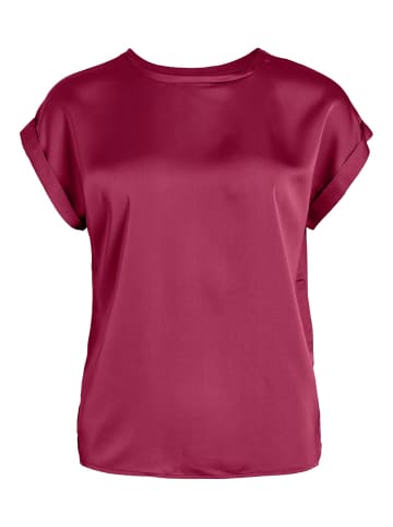 Vila Satin Blusen T-Shirt Kurzarm Basic Top Glänzend VIELLETTE in Rot