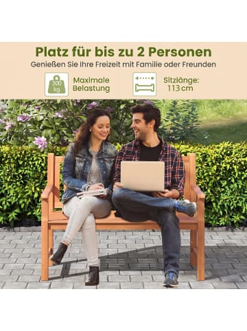 COSTWAY Gartenbank Holz 2-Sitzer Sitzbank in Hellbraun