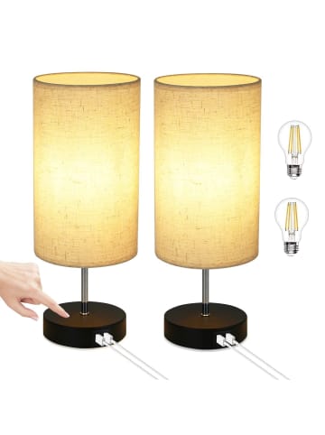 ZMH 2er-Set Tischleuchte in schwarz 1-flammige E27 rund Touch Dimmbar