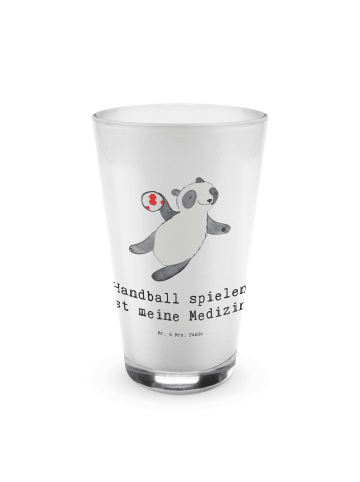Mr. & Mrs. Panda Wasserglas Panda Handball spielen mit Spruch in Transparent