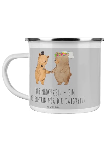 Mr. & Mrs. Panda Camping Emaille Tasse 40. Hochzeitstag Rubinhoc... in Heather Grey