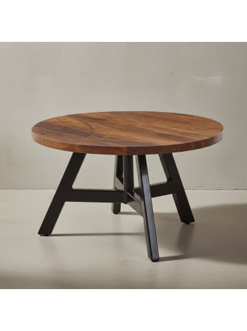 KADIMA DESIGN Massivholz Couchtisch, Sheesham Holz, Metallgestell, 60x60x35 cm