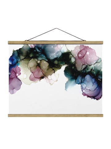 WALLART Stoffbild mit Posterleisten - Blumenbogen mit Gold in Blau