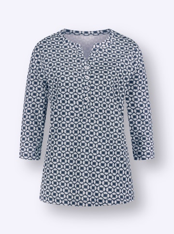 Sieh an! 3/4-Arm-Shirt in dunkelblau-taubenblau-bedruckt