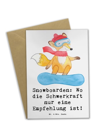 Mr. & Mrs. Panda Glückwunschkarte Snowboarden Freiheit mit Spruch in Weiß