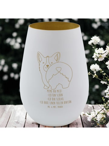 Mr. & Mrs. Panda Kerzenhalter Corgi Po mit Spruch in Weiß