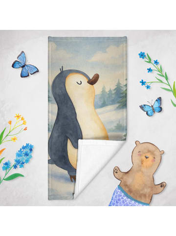 Mr. & Mrs. Panda Badehandtuch Pinguin mHerzieren Design ohne Sp... in Eisblau