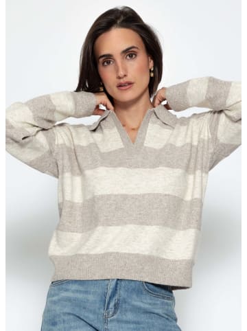 SASSYCLASSY Gestreifter Pullover mit Polokragen in Beige