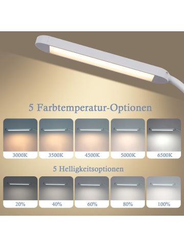 ZMH Tischleuchte LED in weiß Flexibel Klemmleuchte 3000-6500K dimmbar 11W