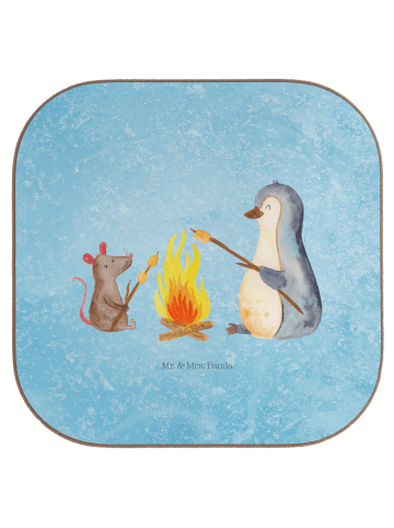 Mr. & Mrs. Panda Glas-Untersetzer Pinguin Lagerfeuer ohne Spruch in Eisblau