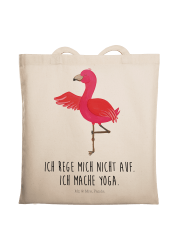 Mr. & Mrs. Panda Strandtasche Flamingo Yoga mit Spruch in Creme