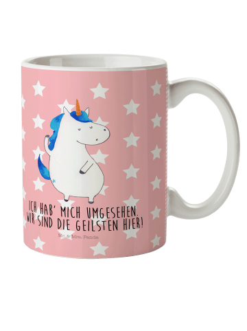 Mr. & Mrs. Panda Plastikbecher Einhorn Mann mit Spruch in Rot Pastell