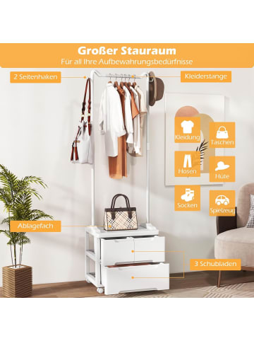 COSTWAY Kleiderständer mit 3 Schubladen in Weiß