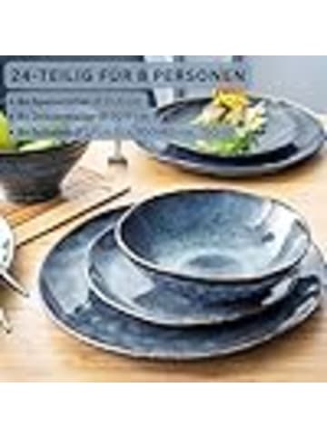Sänger 24-tlg. Tafelservice Tokio in Blau-Schwarz aus Steingut