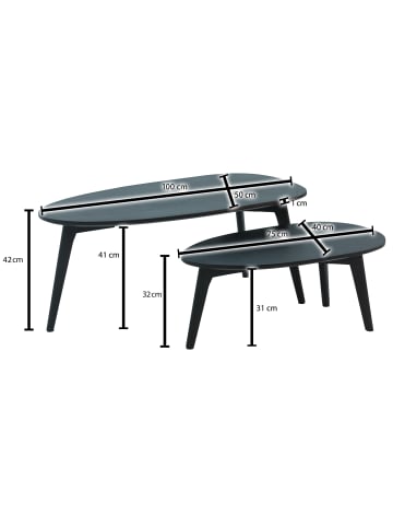 KADIMA DESIGN Retro-Couchtische aus Massivholz, 2er Set, Nierenform, handgefertigt in Schwarz