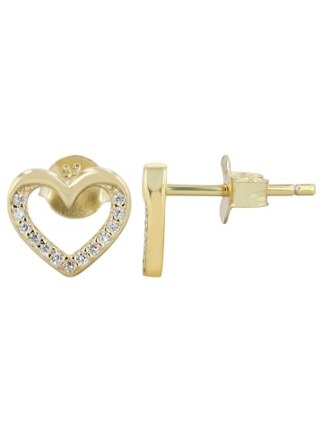 Adeliás Damen Ohrringe – Ohrstecker Herz aus 925 Silber mit Zirkonia in gold