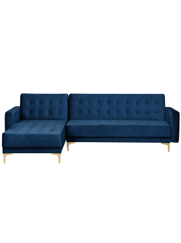 Beliani Ecksofa ABERDEEN in Blau/Gold - (W) 267 x (H) 83 x (L) 168 cm
