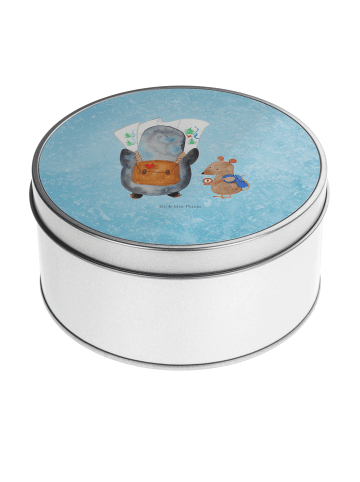 Mr. & Mrs. Panda Blechdose rund Pinguin & Maus Wanderer ohne Spruch in Eisblau