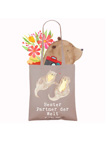 Mr. & Mrs. Panda Beutel Otter Bester Partner der Welt mit Spruch in Braun Pastell