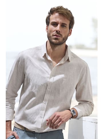 John Devin Langarmhemd in beige-weiß-gestreift