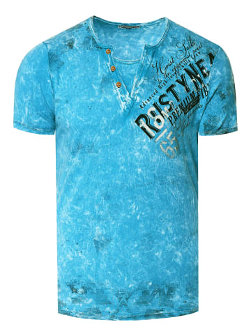 Rusty Neal V-Neck T-Shirt Verwaschen mit Seitlichem Logo Print in Petrol