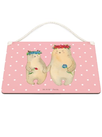 Mr. & Mrs. Panda Schild Bären mit Blumenkranz ohne Spruch in Rot Pastell