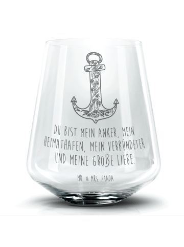 Mr. & Mrs. Panda Blümchentail Glas Anker Blau mit Spruch in Transparent