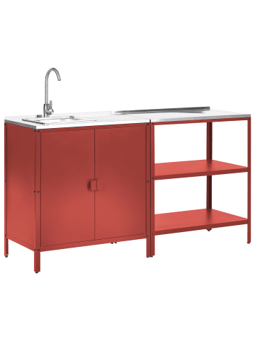 Beliani 2er-Set Gartenküche VILAMA in Rot/Silber