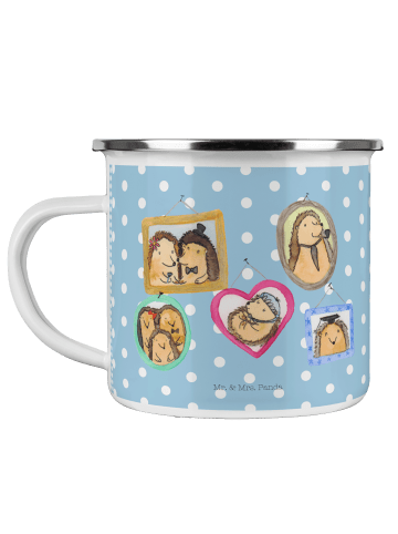 Mr. & Mrs. Panda Camping Emaille Tasse Igel Familie ohne Spruch in Blau Pastell