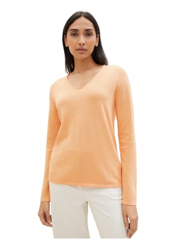 Tom Tailor Dünner Strickpullover Basic V-Ausschnitt Stretch Sweater in Orange