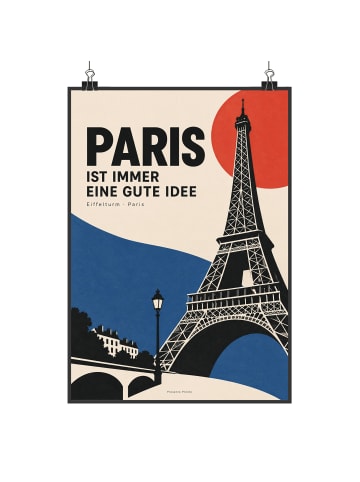 Poster Eiffelturm minimalistisch Design mit Spruch in Weiß