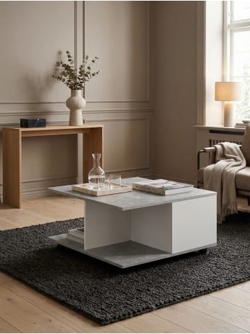 KADIMA DESIGN Couchtisch Rollen | 2 Schubladen, 70x70cm, Melaminbeschichtet in Grau