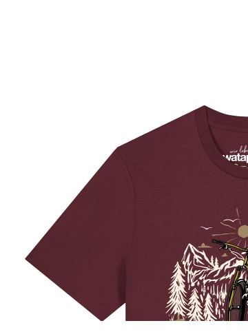 wat? Apparel T-Shirt Mountainbike und Berge in Weinrot