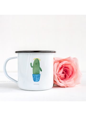 Mr. & Mrs. Panda XL Emaille Tasse Kaktus Heilig ohne Spruch in Weiß