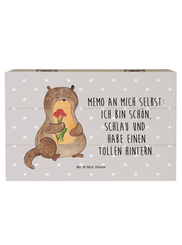 Mr. & Mrs. Panda Erinnerungskiste Otter Blumenstrauß mit Spruch in Grau Pastell